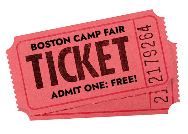 Image of a free ticket for entry into the Saturday, Feb. 10, 2024 Boston Summer Camp Fair taking place Saturday, Feb. 10, 2024 at the Artists for Humanity EpiCenter