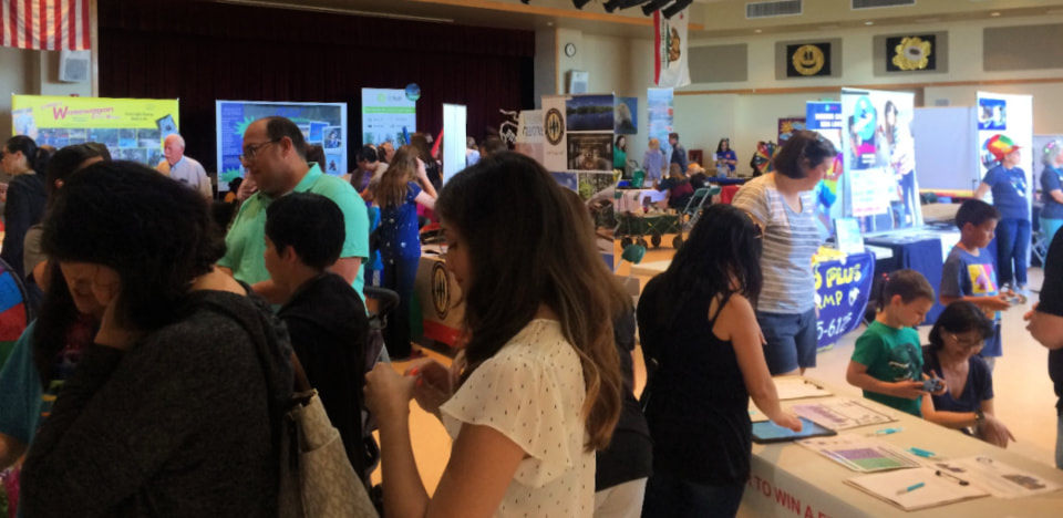 Families attending the summer camp fair in Boston